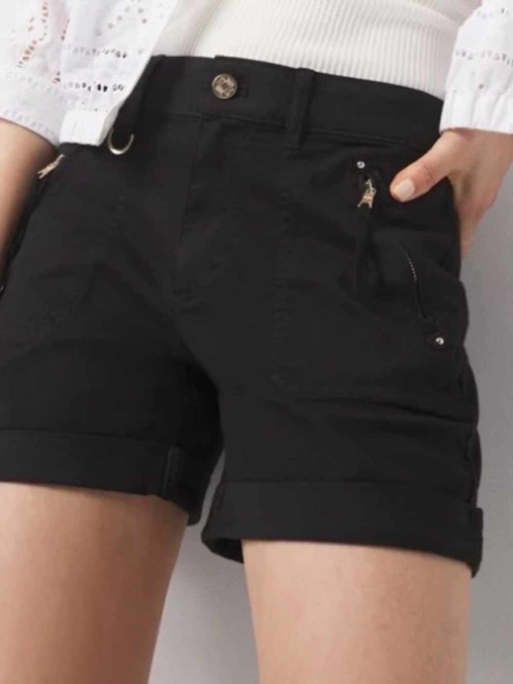 White House Black Market Black Roll-Cuff Utility Shorts